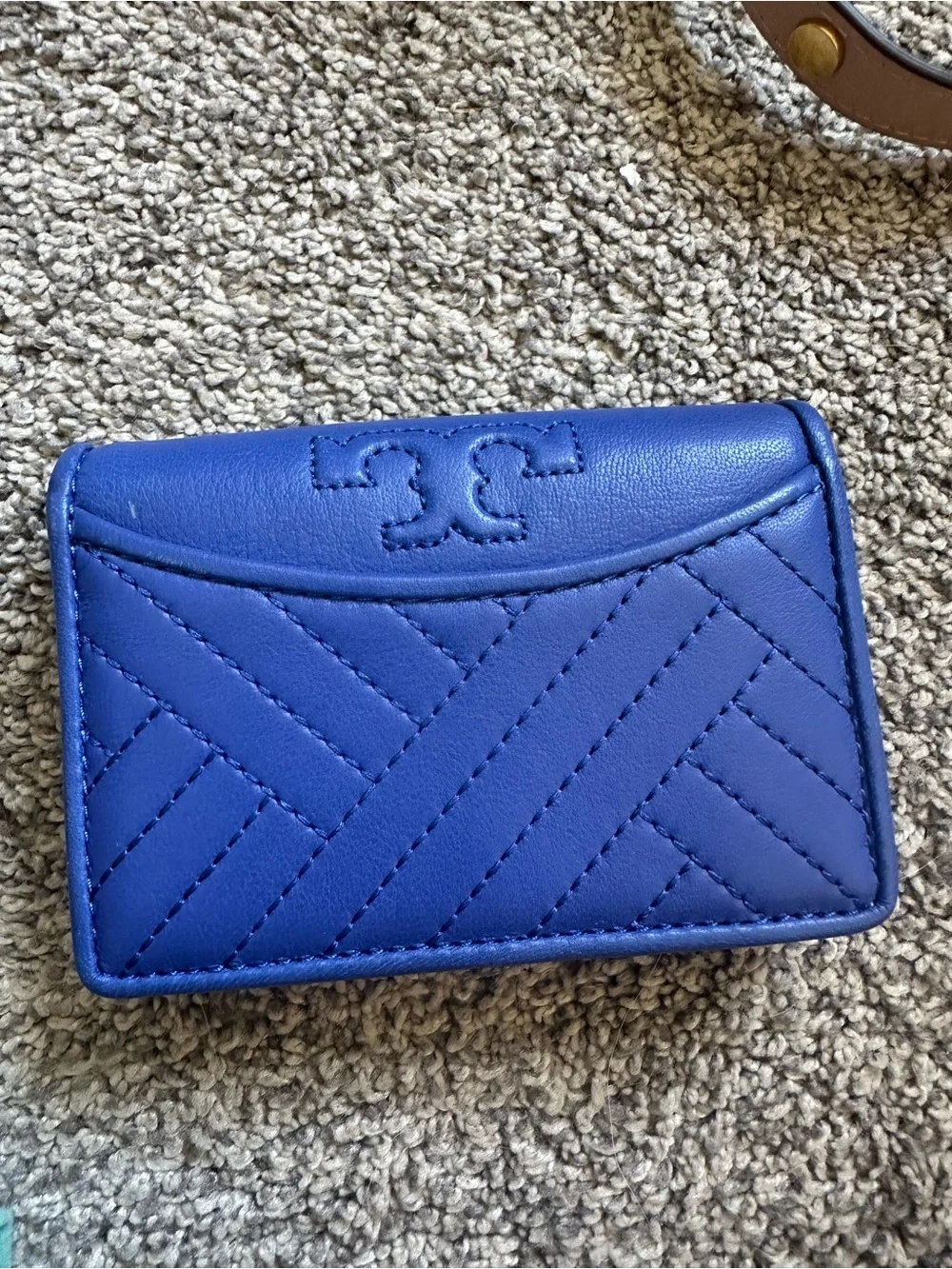 Tory Burch Quilted Leather Card Case in Royal Blue